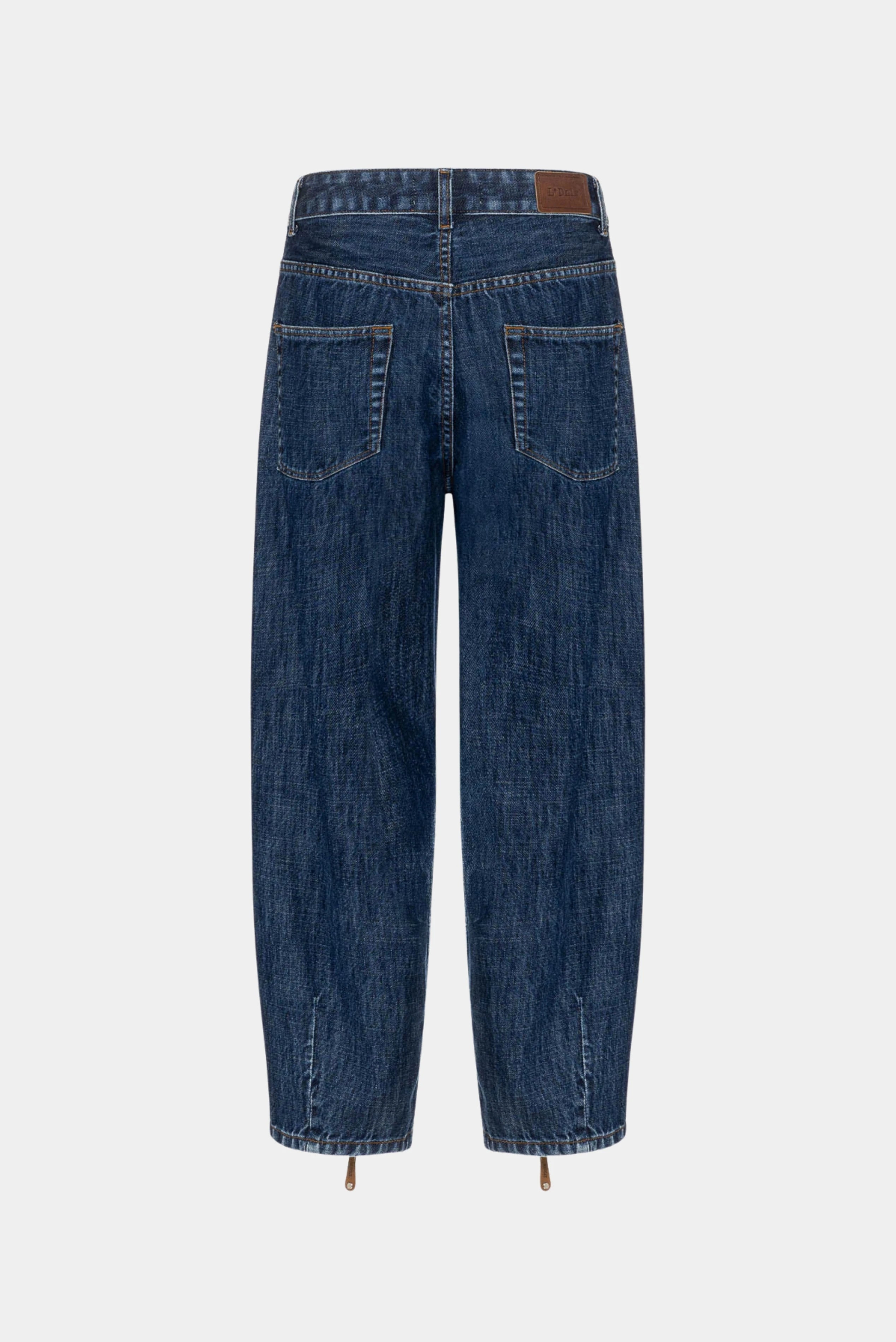 Costas da calça jeans balloon azul escuro de cintura alta com bolsos traseiros LDnim