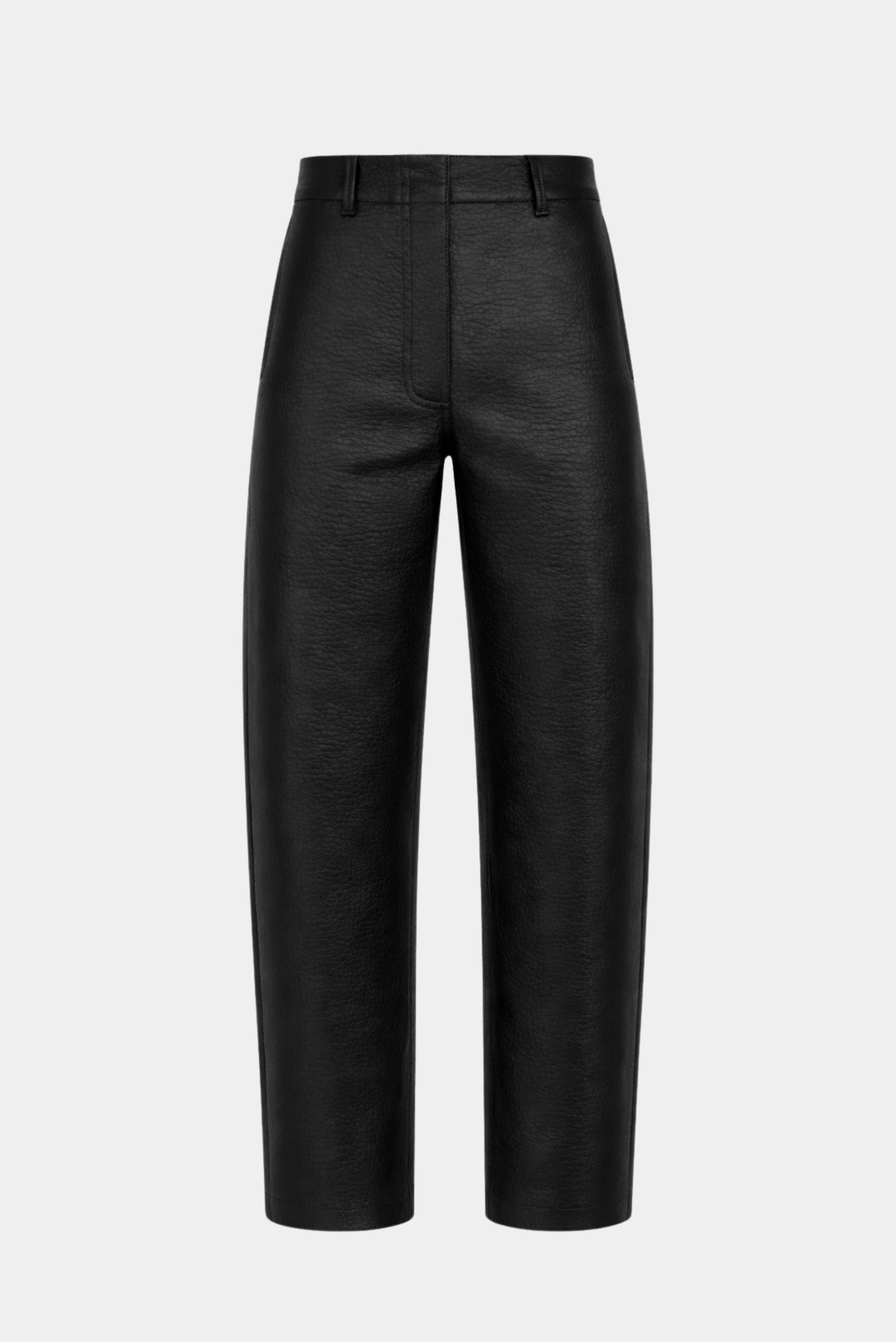 Calça Barrel Couro Philo MR preta com textura de couro e silhueta moderna