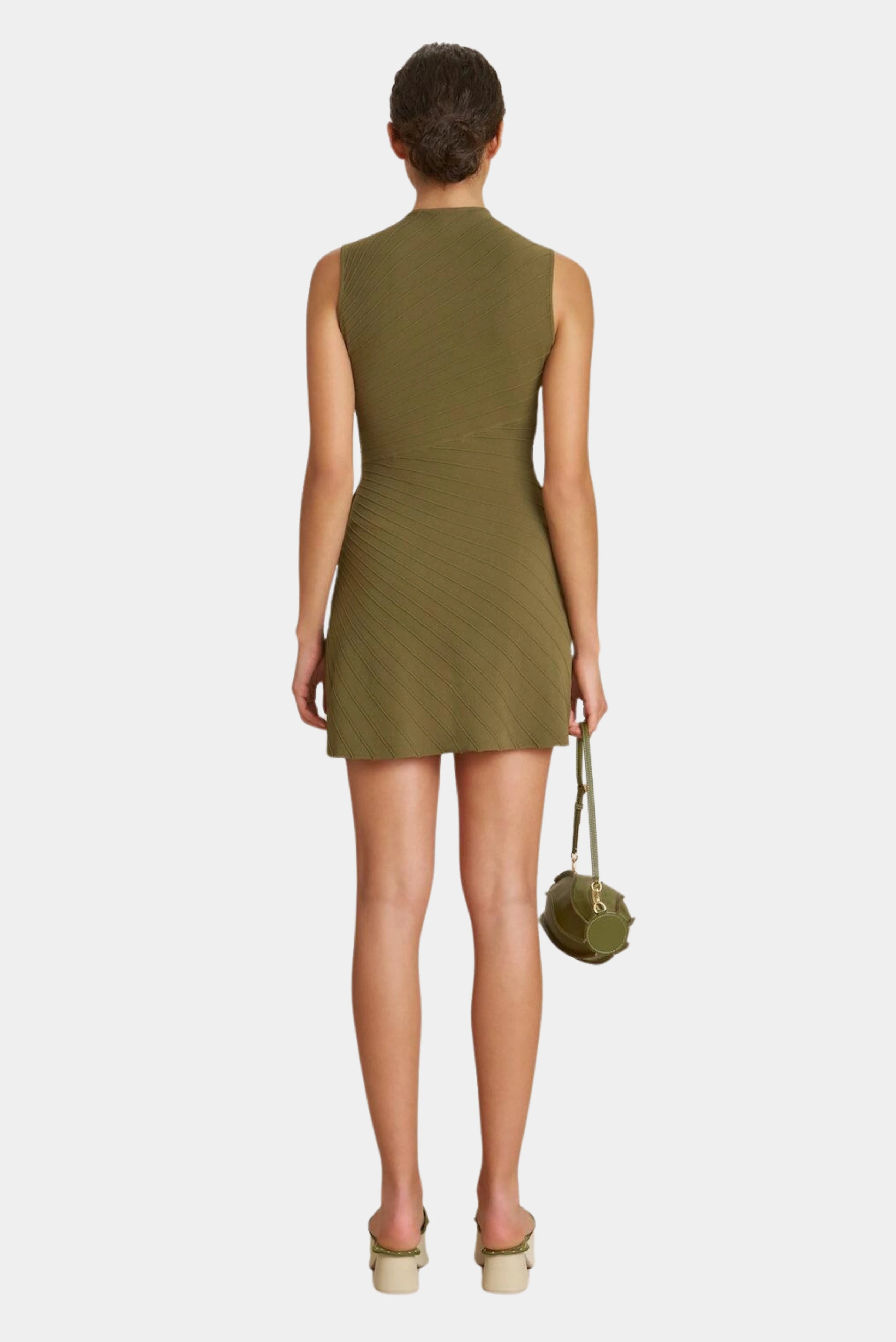 Vestido curto verde oliva Cult Gaia com costas fechadas e modelagem ajustada