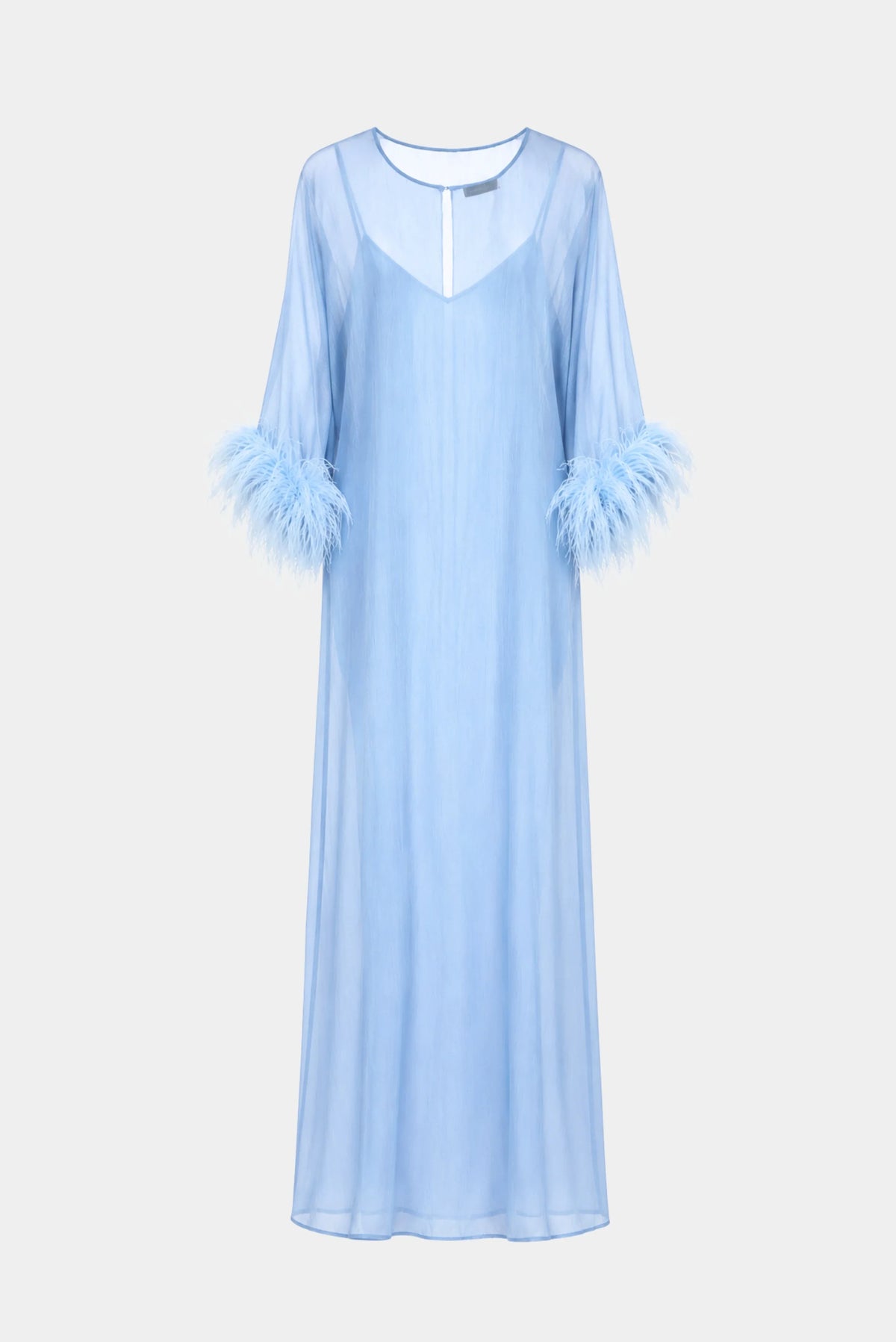 Vestido Amplo Com Plumas Fátima Scofield na cor azul