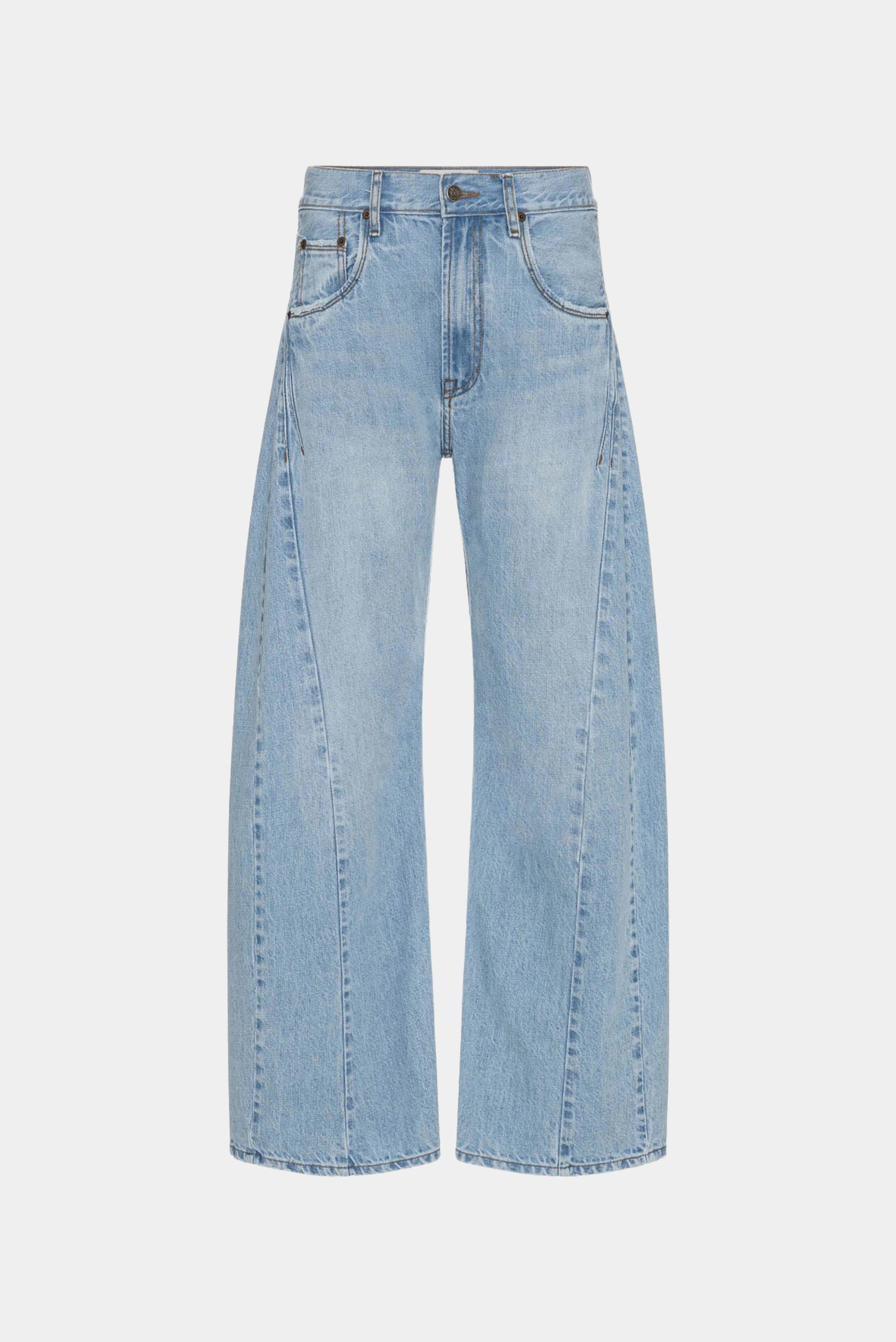 Calça jeans azul-claro wide de cintura alta com modelagem ampla e lavagem clara
