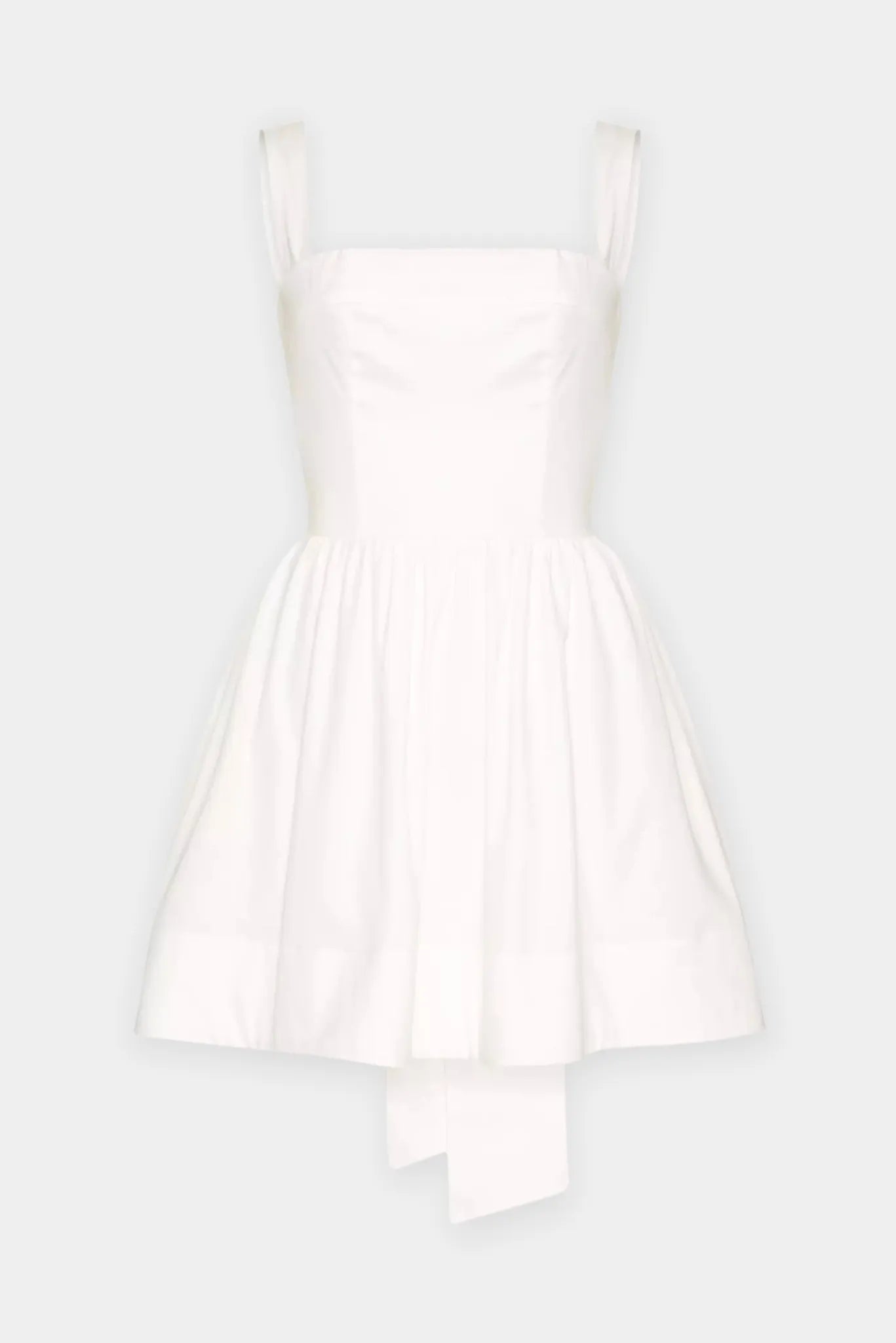 Vestido Curto Nico Gaia off white com decote reto, alças largas e saia evasê