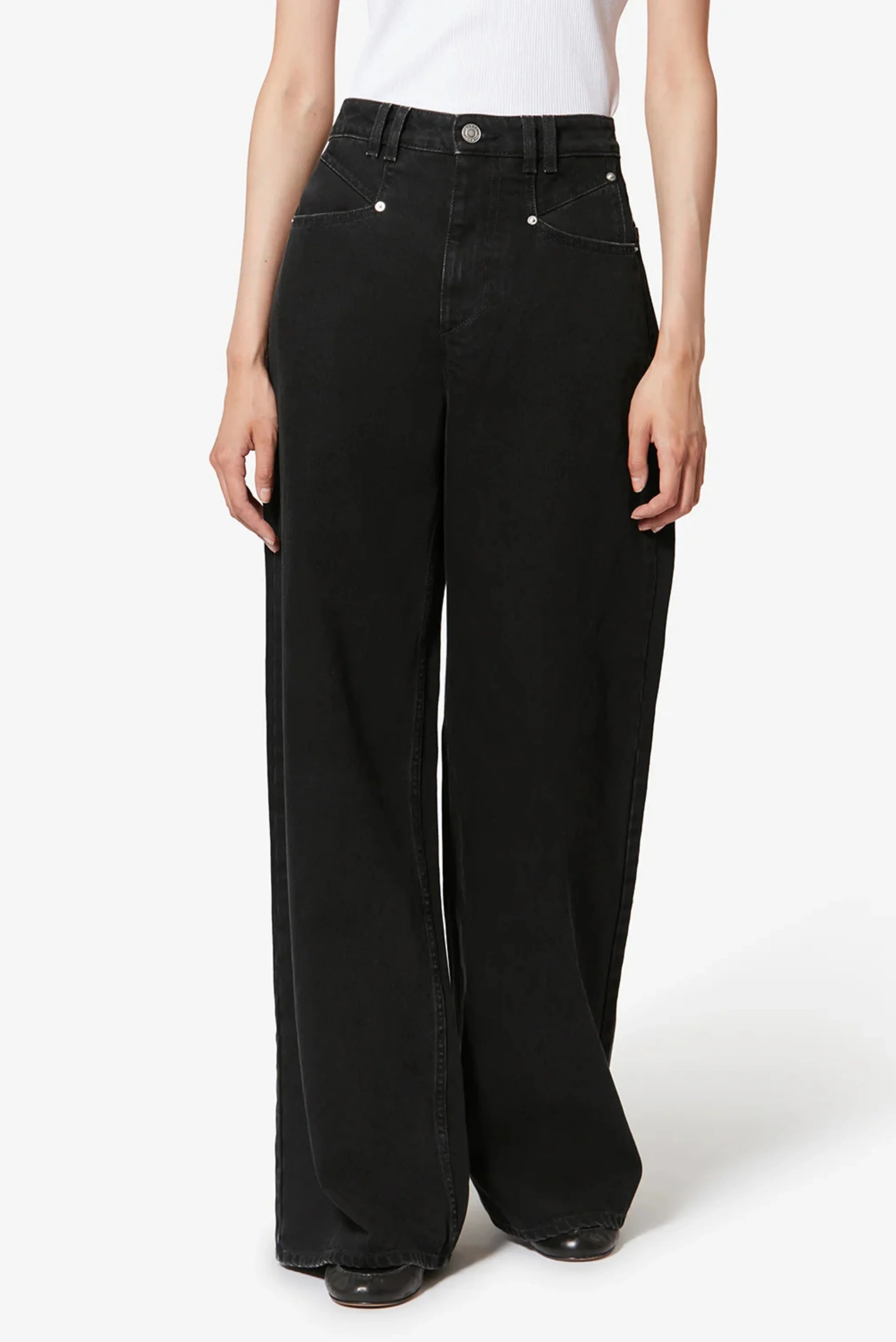 Calça jeans Lemony Isabel Marant preta com pernas amplas e bolsos frontais