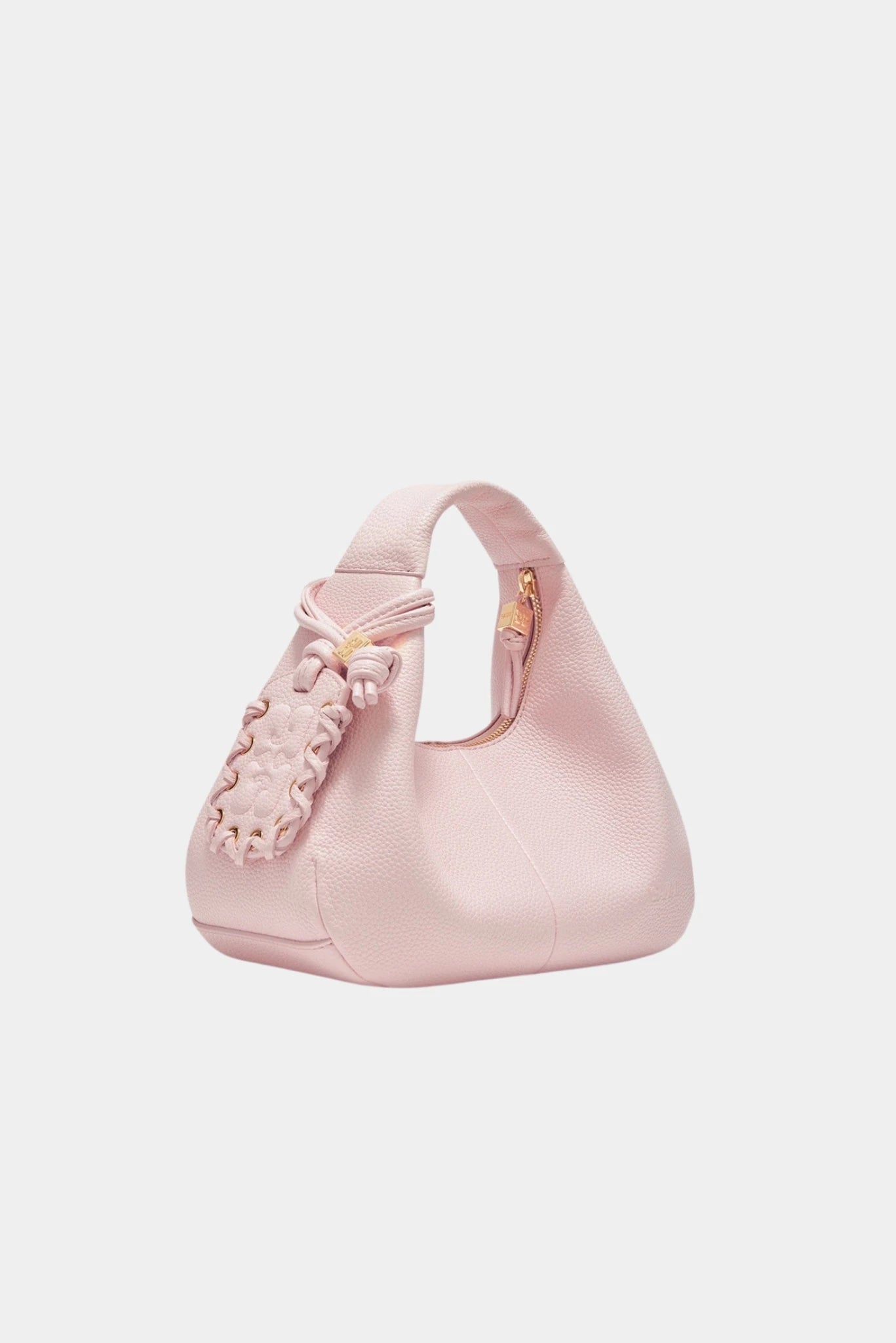 Bolsa Ganni Hobo Mini rosa com detalhe trançado e ferragens douradas