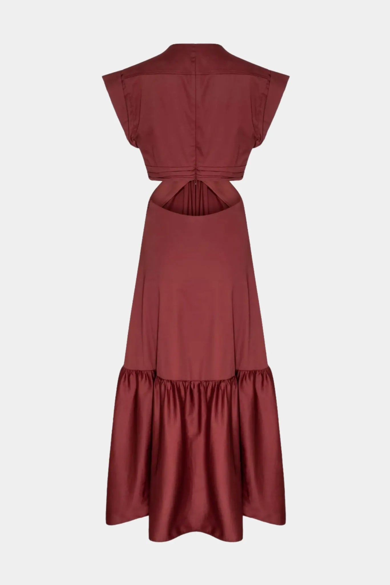 Vestido Longo Vicky Gaia marrom com abertura nas costas e modelagem elegante