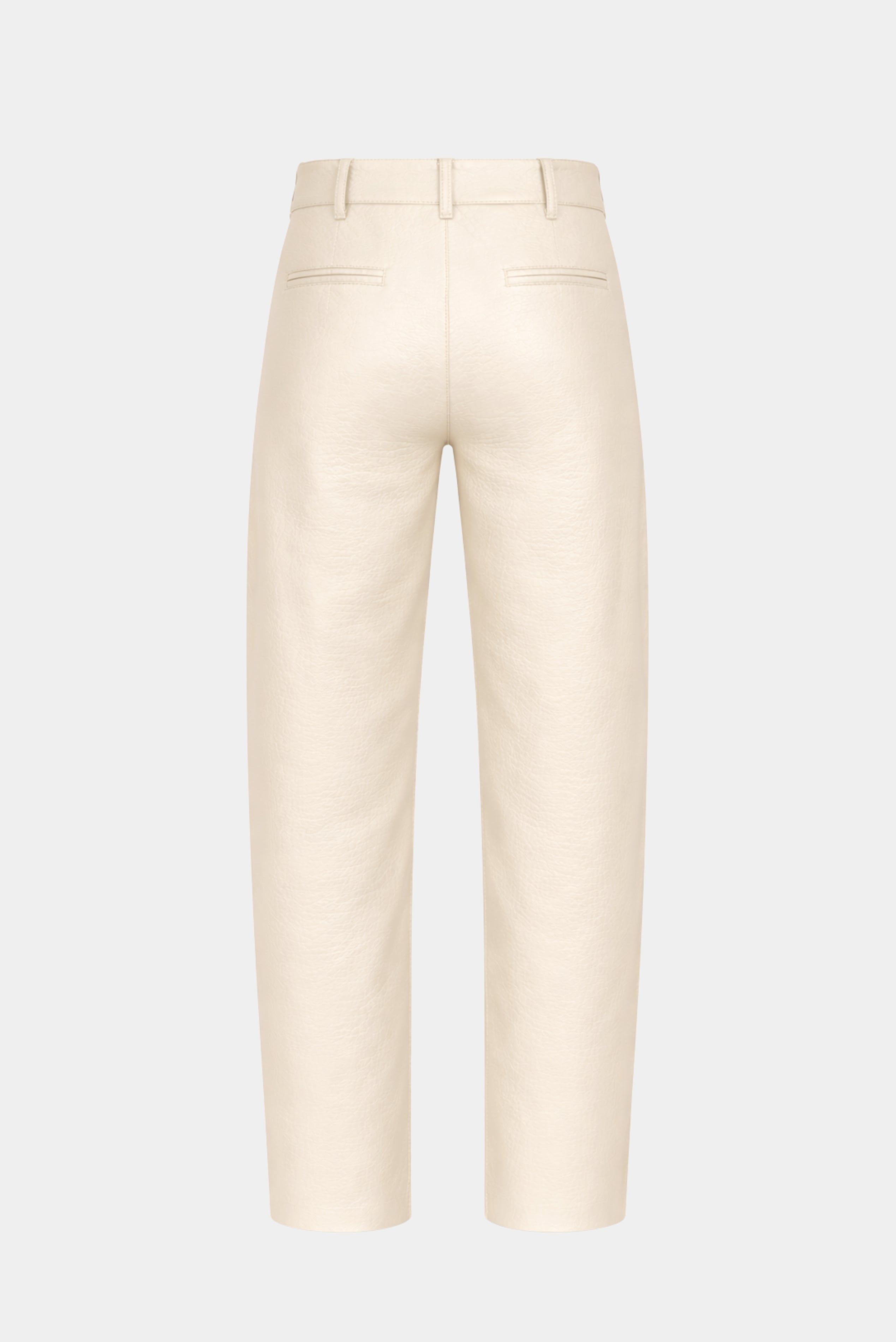 Vista traseira da Calça Barrel Couro Philo MR off-white com modelagem afunilada