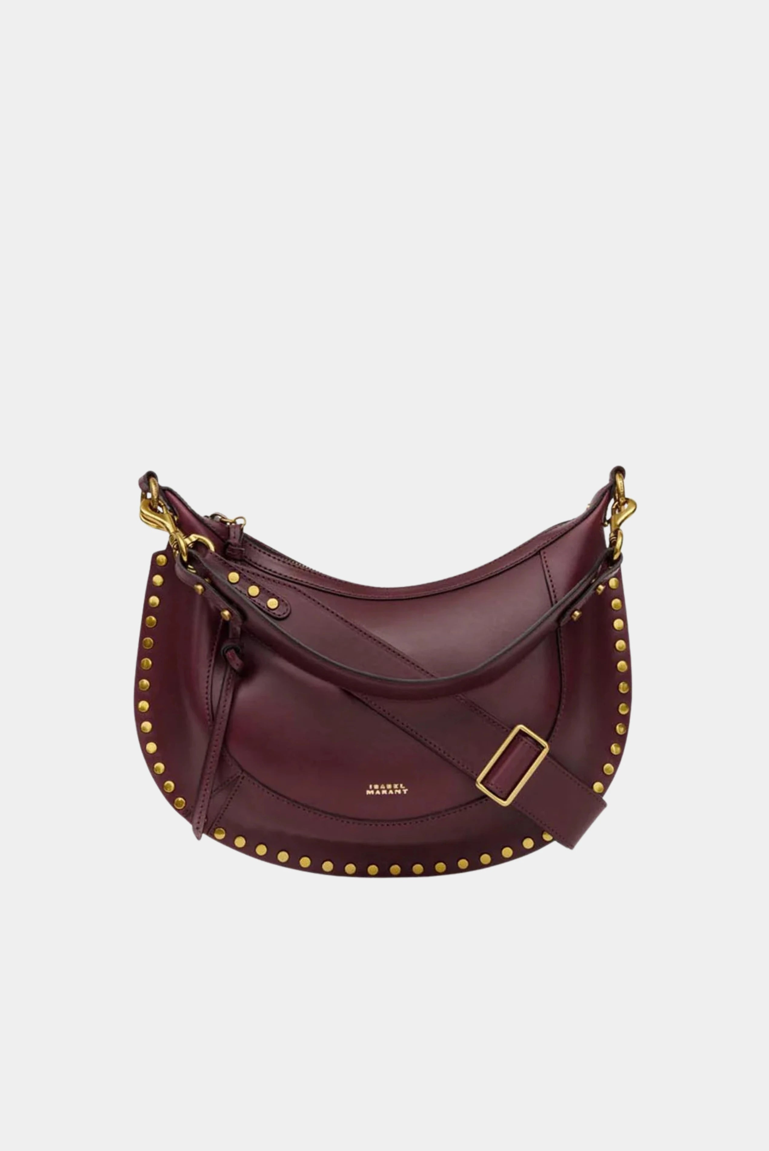 Bolsa Isabel Marant Naoko em couro bordô com tachas douradas e alça ajustável
