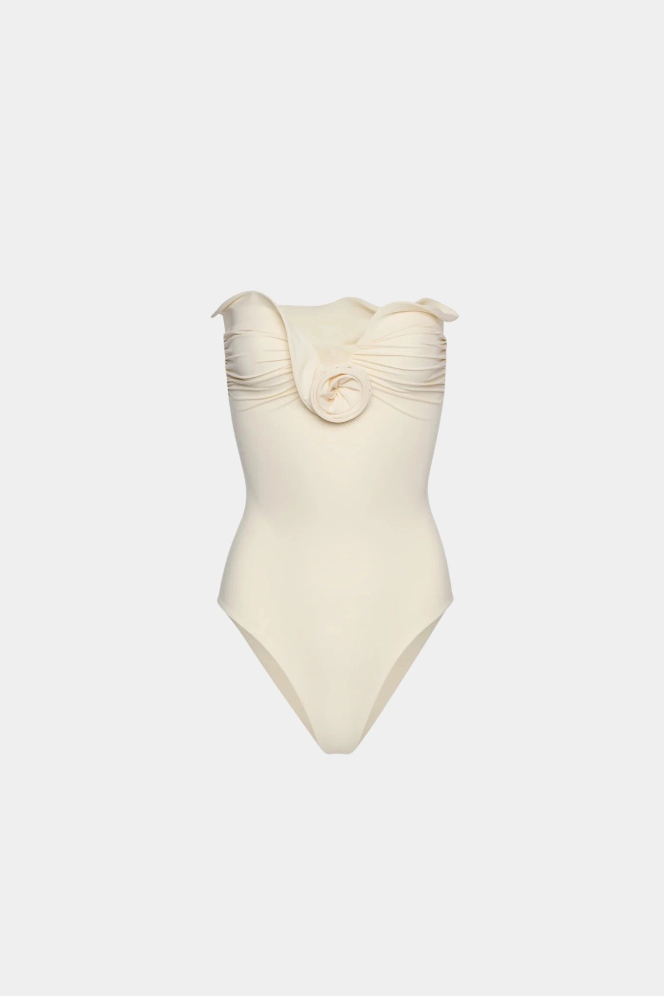 Maiô tom off-white Magda Butrym com aplicação de rosa frontal e busto drapeado
