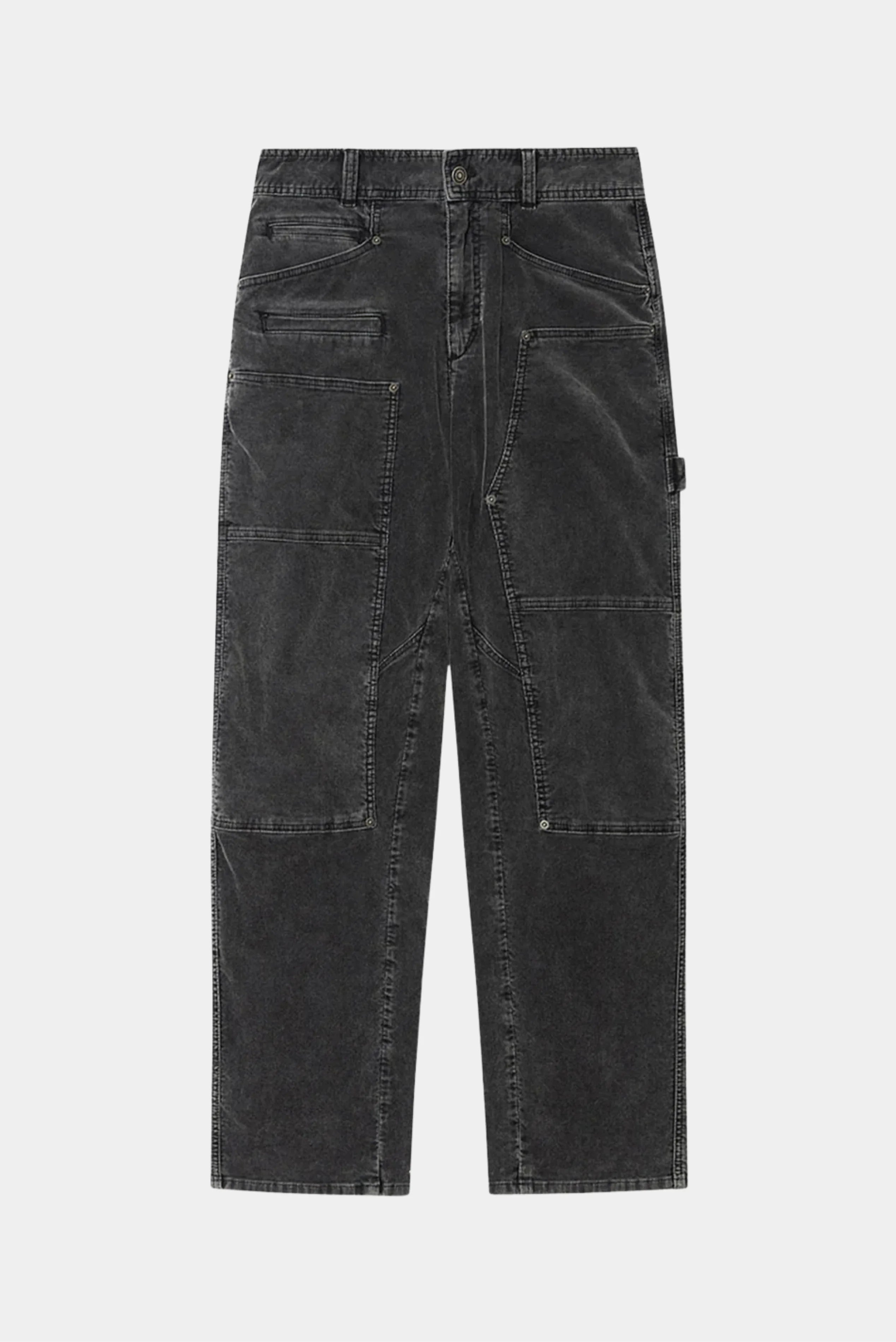 Calça de veludo cotelê preta Isabel Marant com modelagem reta e bolsos utilitários