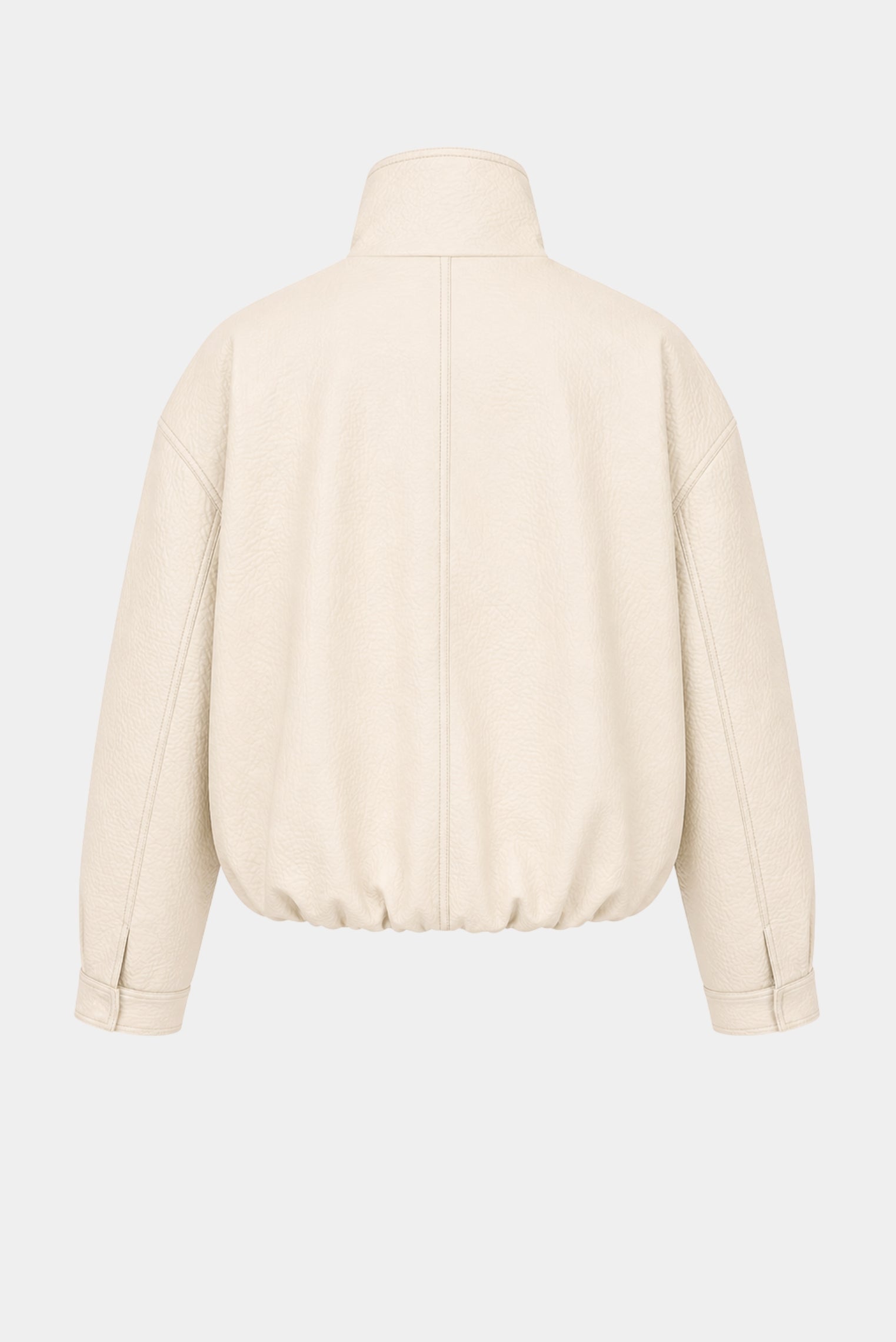 Costas da jaqueta Philo MR em couro off white com modelagem oversized e barra ajustada