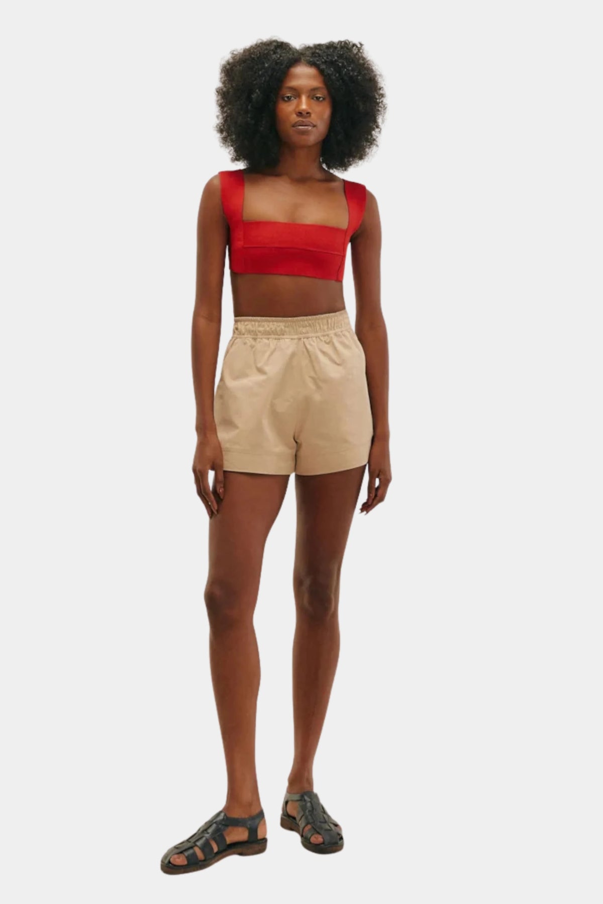 Top Alça Larga Tricot Haight vermelho cropped com decote quadrado e alças largas