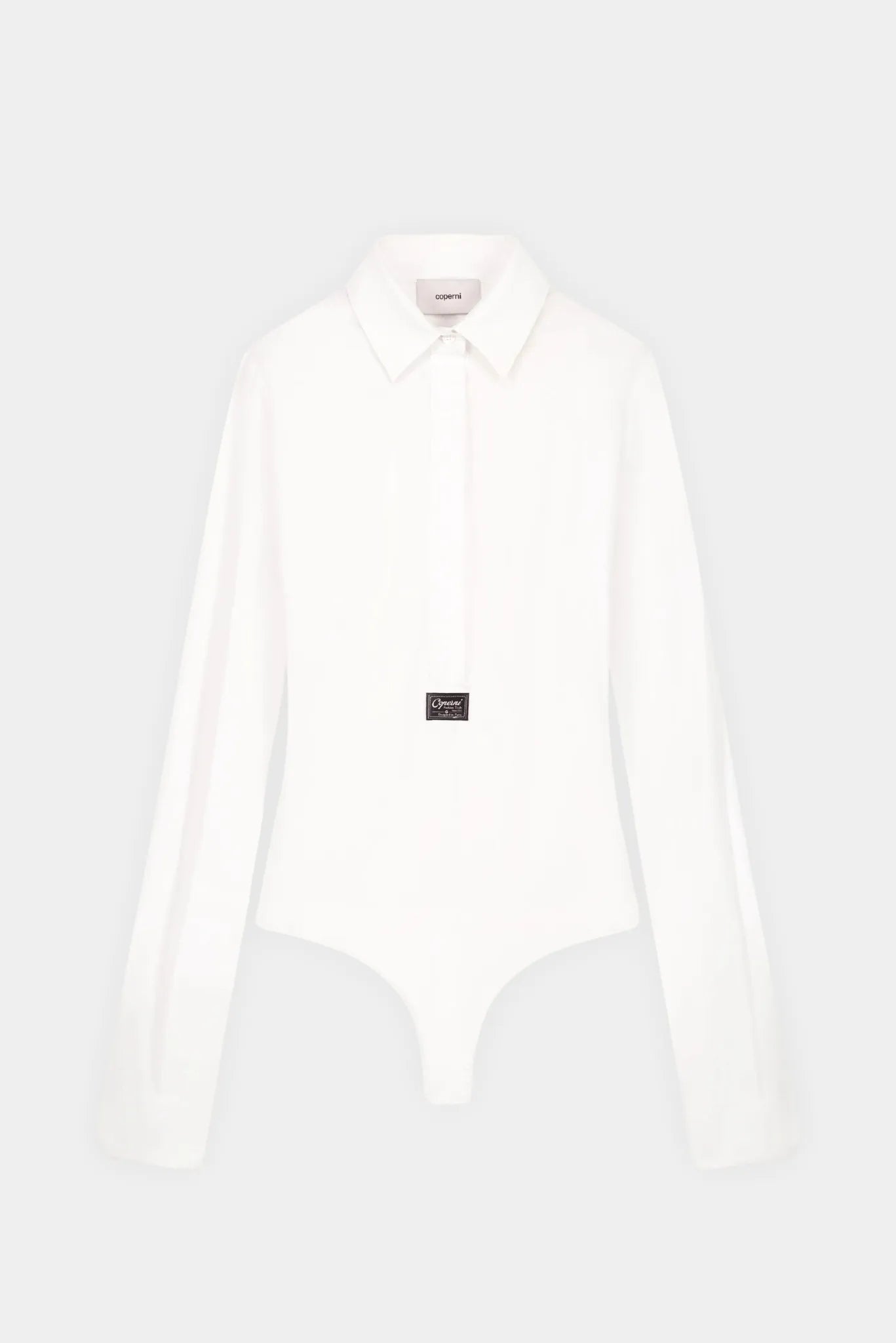 Body camisa branco Coperni com gola clássica e mangas longas