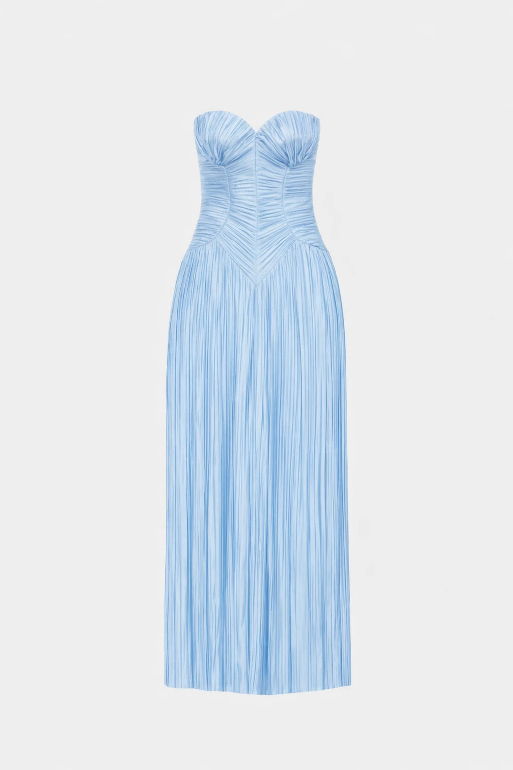Vestido midi azul Cult Gaia com textura acetinada e modelagem elegante sem alças