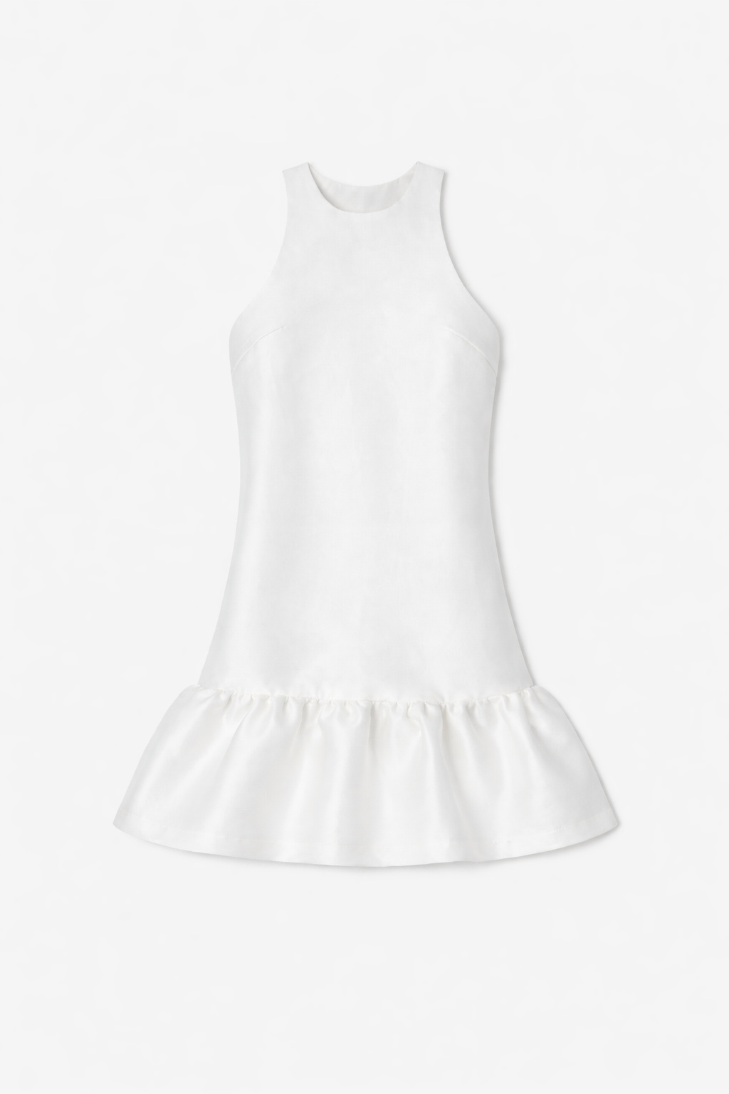 Vestido curto Wanda Fabulous branco com gola alta e barra franzida