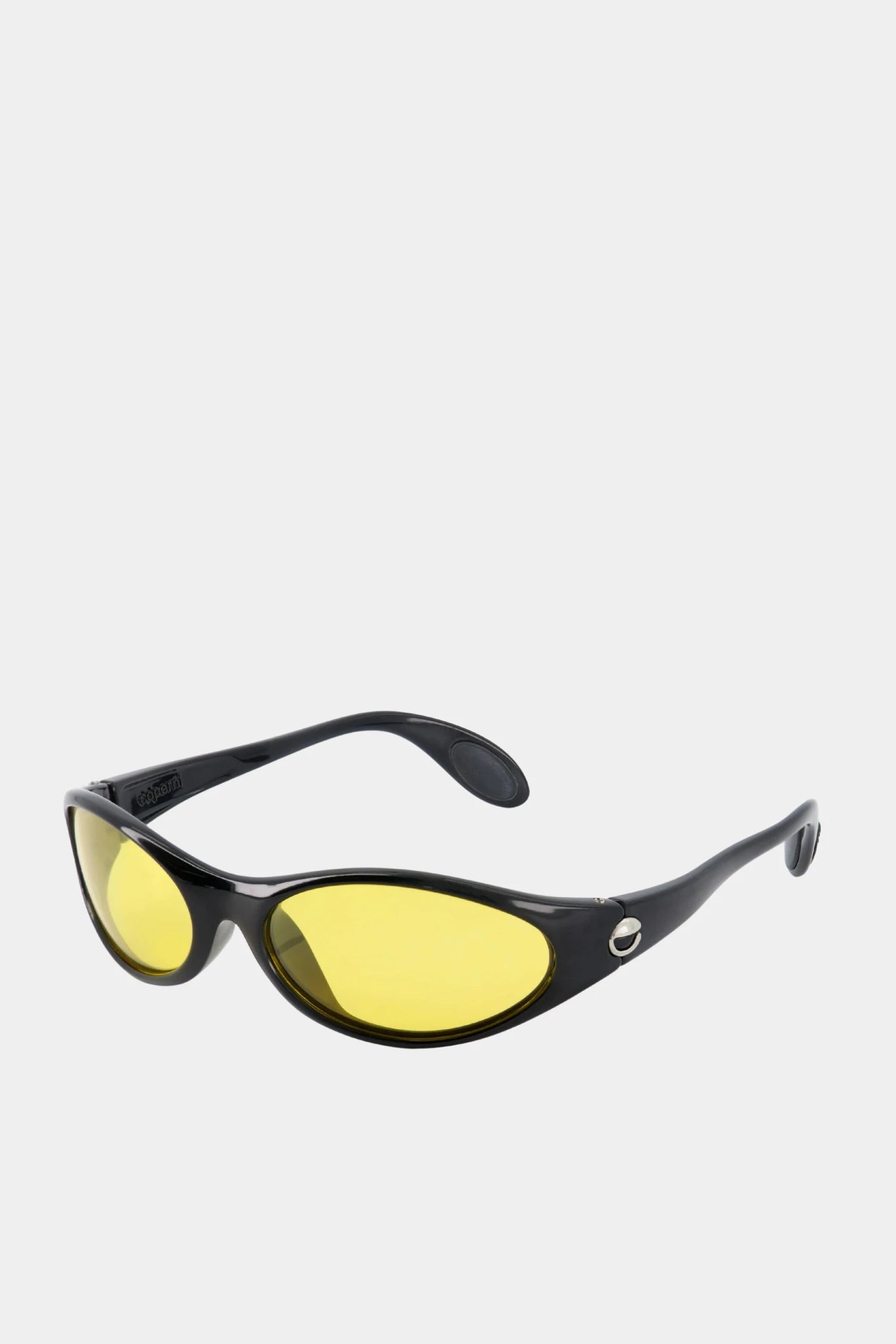 Óculos de sol oval Coperni com armação preta brilhante e lentes amarelas
