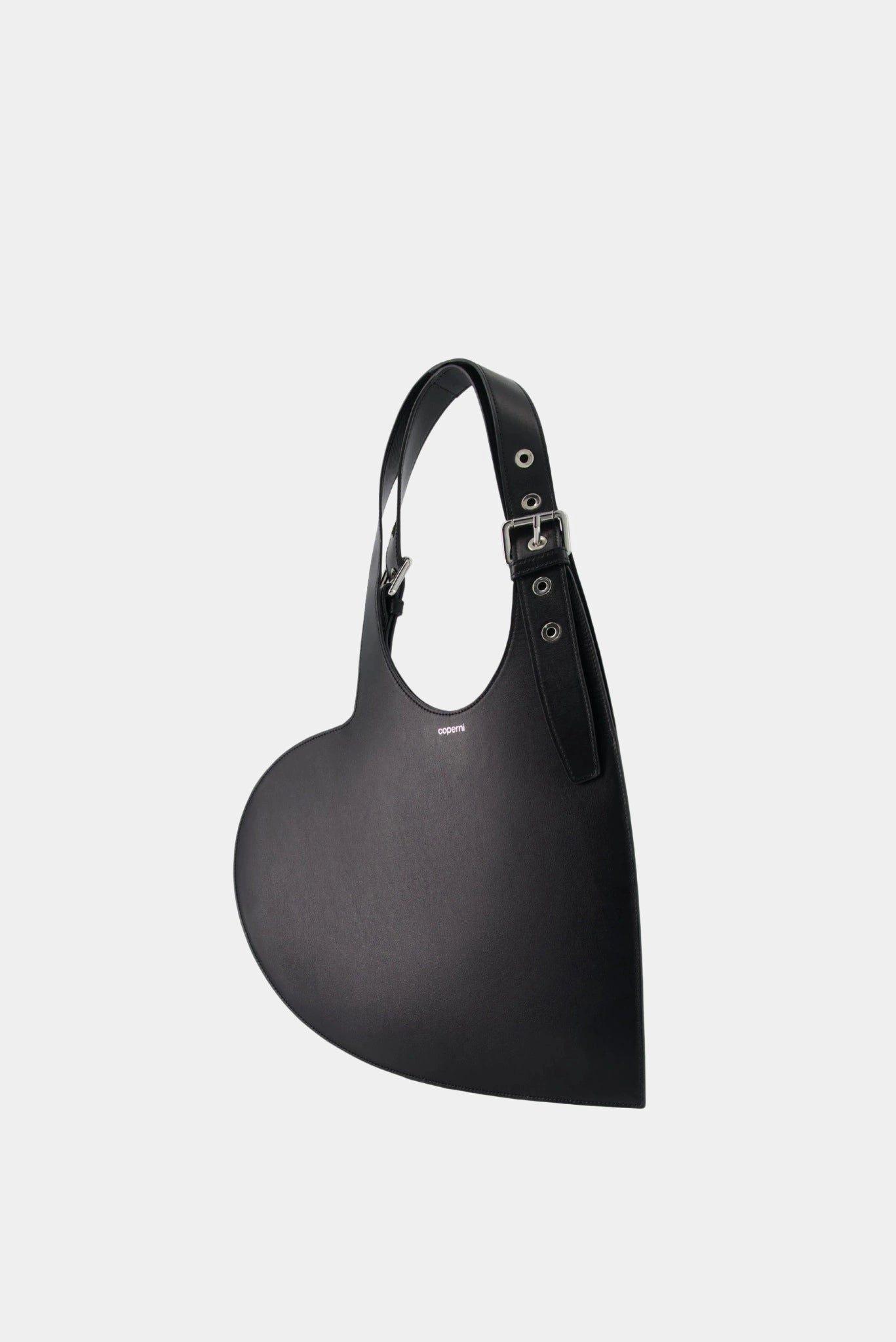 Bolsa feminina Coperni Heart Mini preta com silhueta escultural e visual contemporâneo