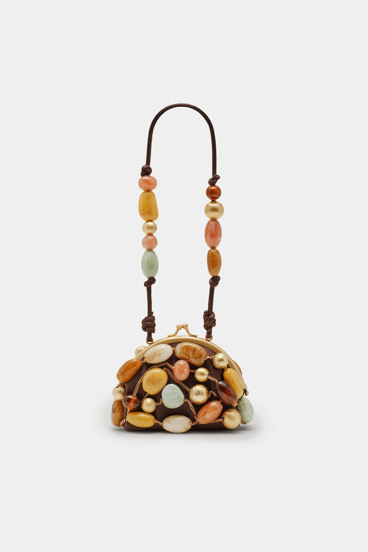 Bolsa de Festa Mercier Cult Gaia com pedras multicoloridas e alça de pulso