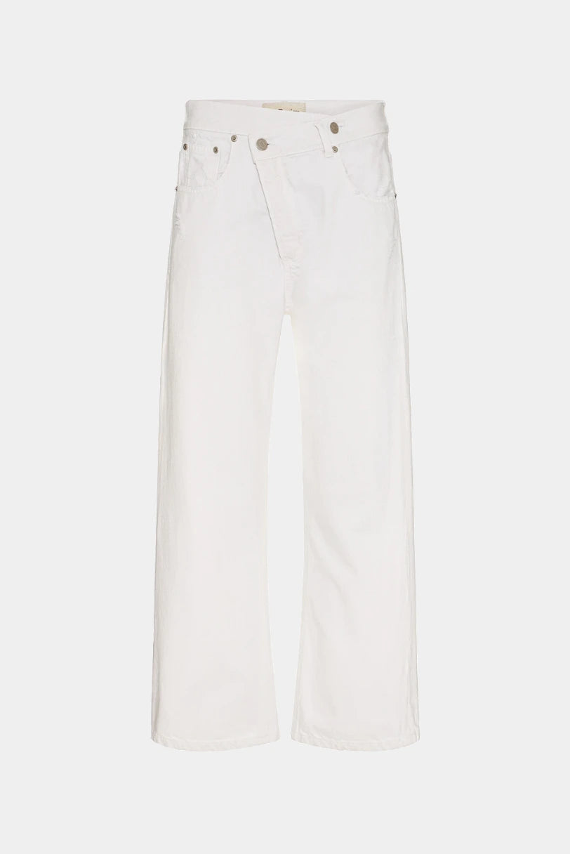 Calça jeans Crossover LDnim branca com cós transpassado assimétrico