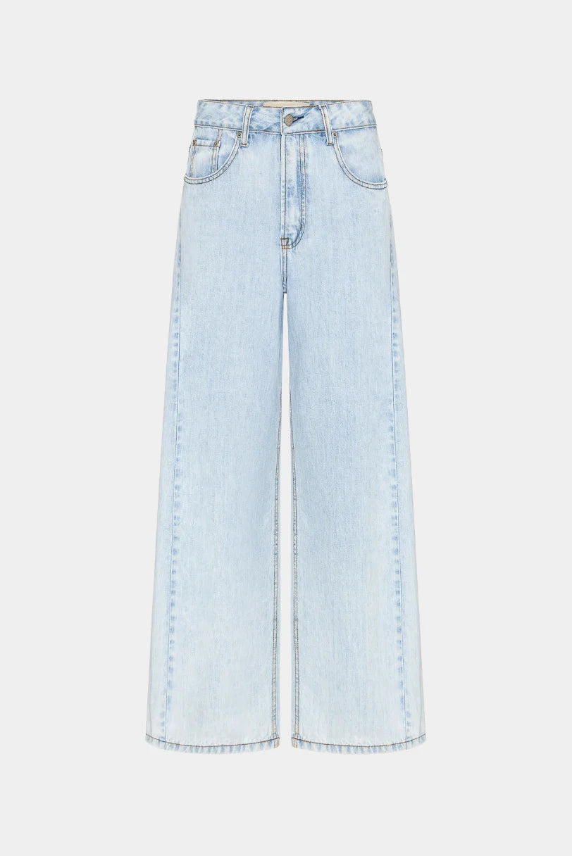 Calça Jeans Wide Shift Vintage Light LDnim em jeans claro com modelagem wide leg