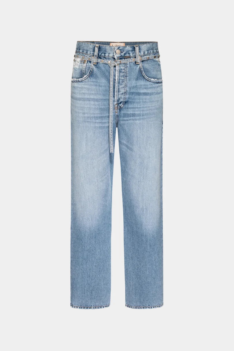Calça Loose Jeans Vintage LDnim em jeans claro com modelagem loose