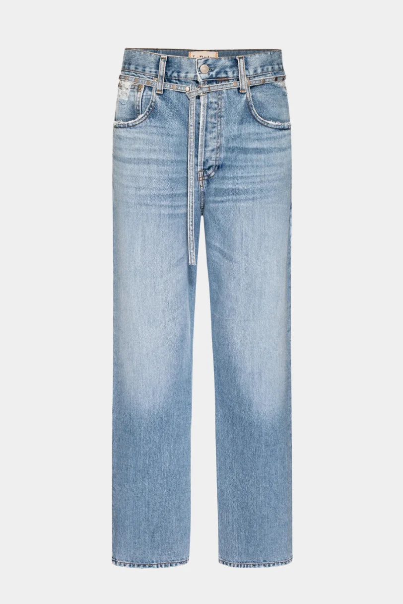 Calça Loose Jeans Vintage LDnim em jeans claro com modelagem loose