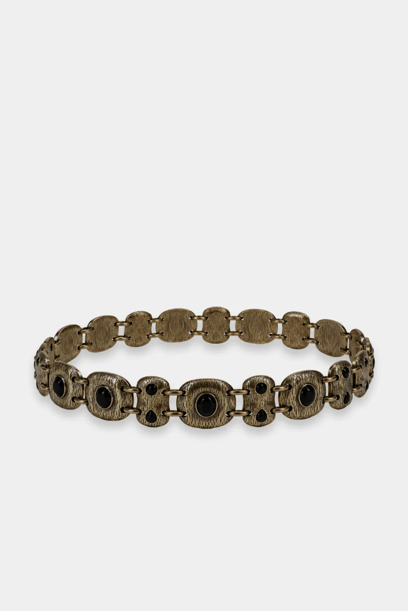 Cinto Giada Gigi de corrente em metal ouro velho com pedras pretas