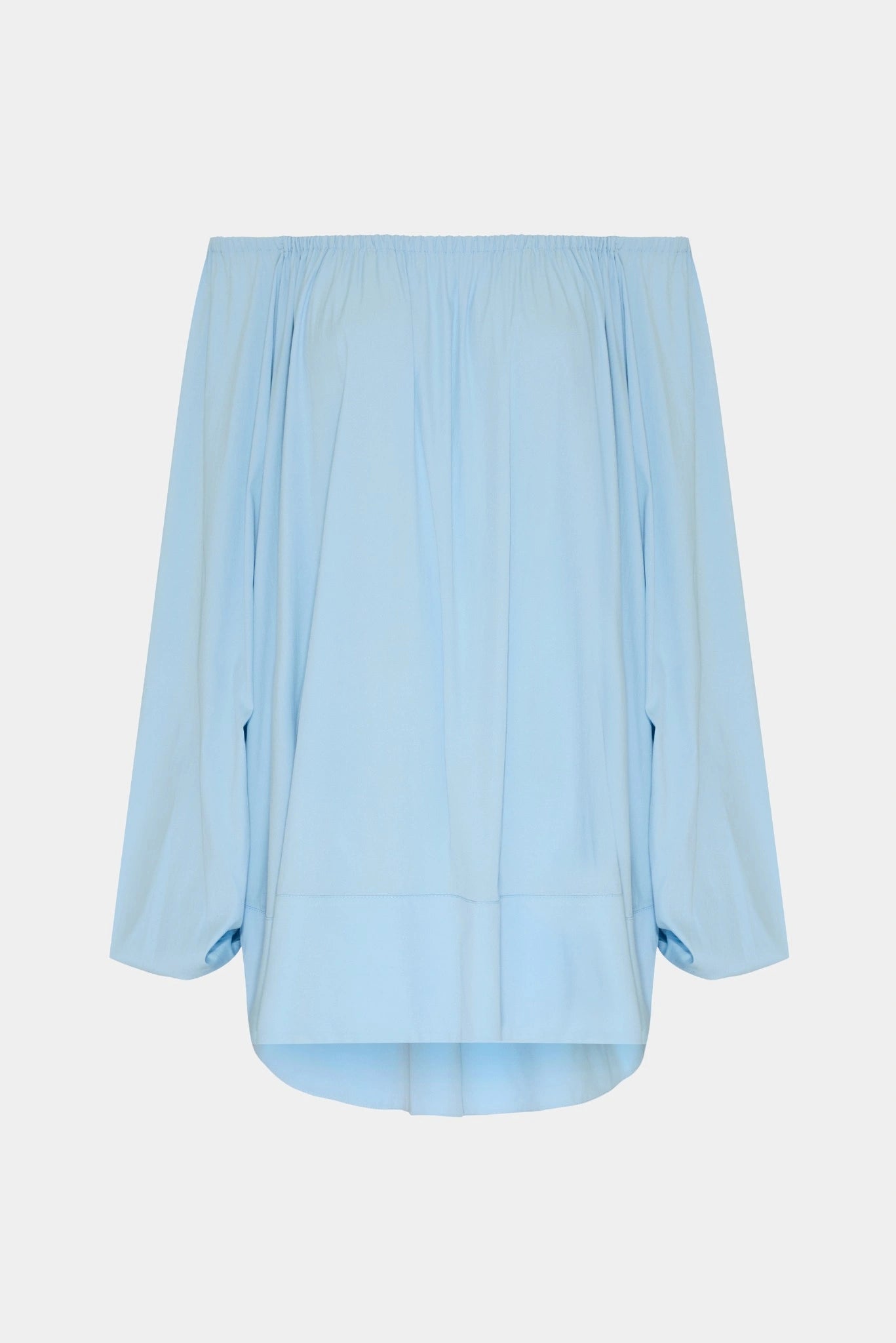 Vestido curto azul claro Kaia MR em tricoline com modelagem ampla e mangas volumosas
