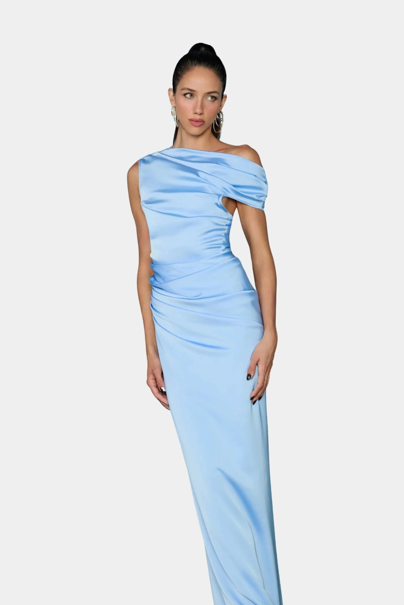 Vestido Longo Kate Fabulous azul claro com modelagem ajustada e drapeado elegante
