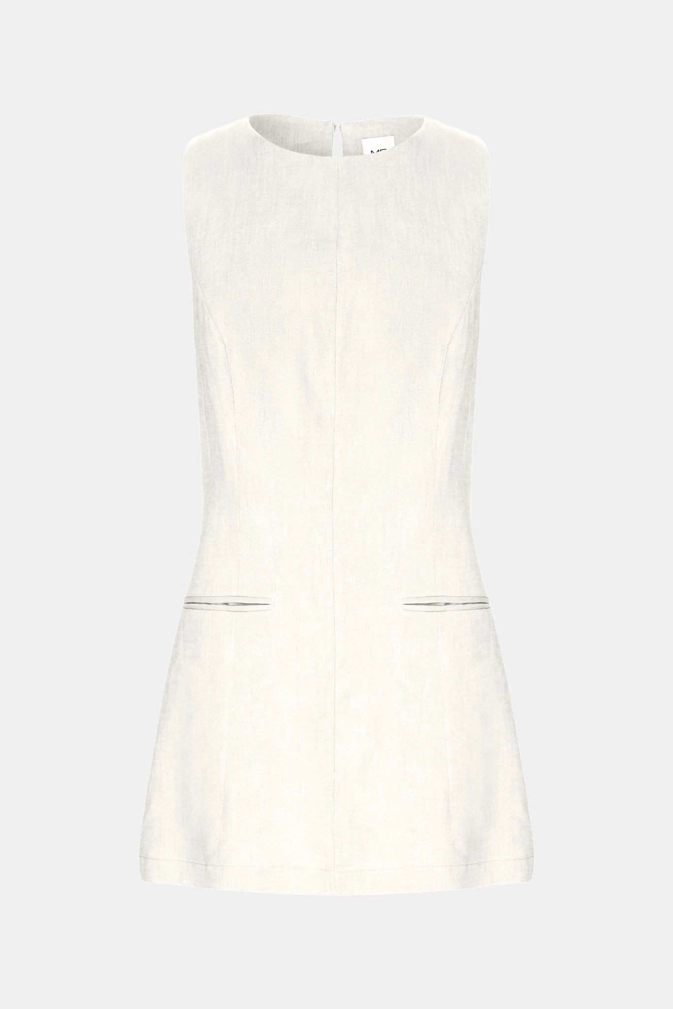 Vestido curto off-white Jaia MR em linho com design minimalista e bolsos discretos