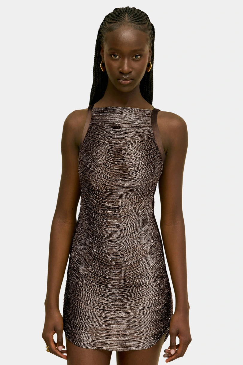 Vestido Madison Cult Gaia marrom visto de frente de corpo inteiro