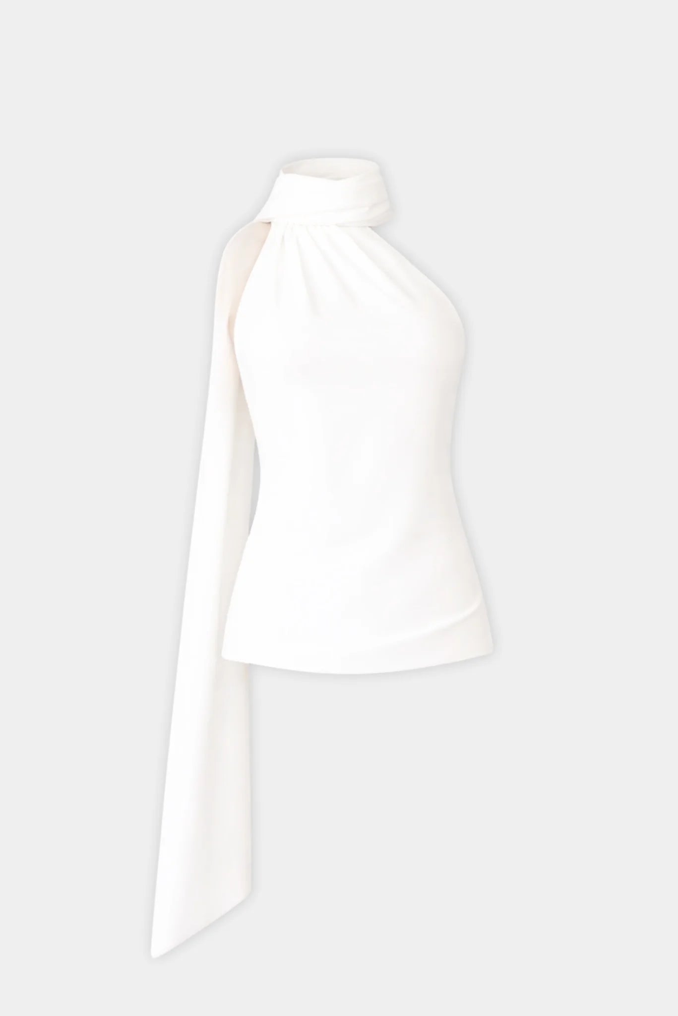 Blusa Nay off white em cetim com gola alta e faixa longa lateral